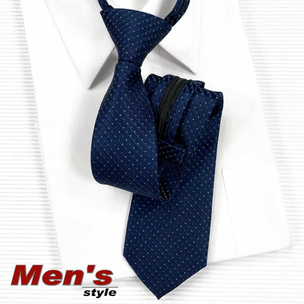 【vivi領帶家族】男仕配件 流行窄版領帶 ◆手打、拉鍊可選◆ 1120204T-8 藍白圓點領帶