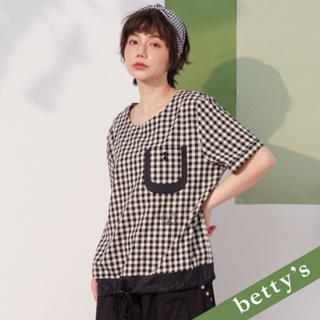betty’s貝蒂思(21)格子布口袋拚色上衣(黑色)