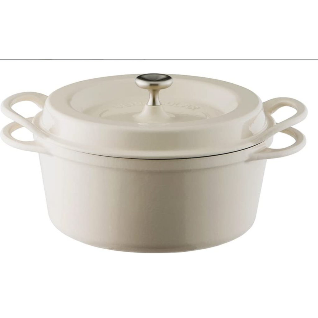 烤箱鍋圓形 18 厘米無水搪瓷鍋自然米色