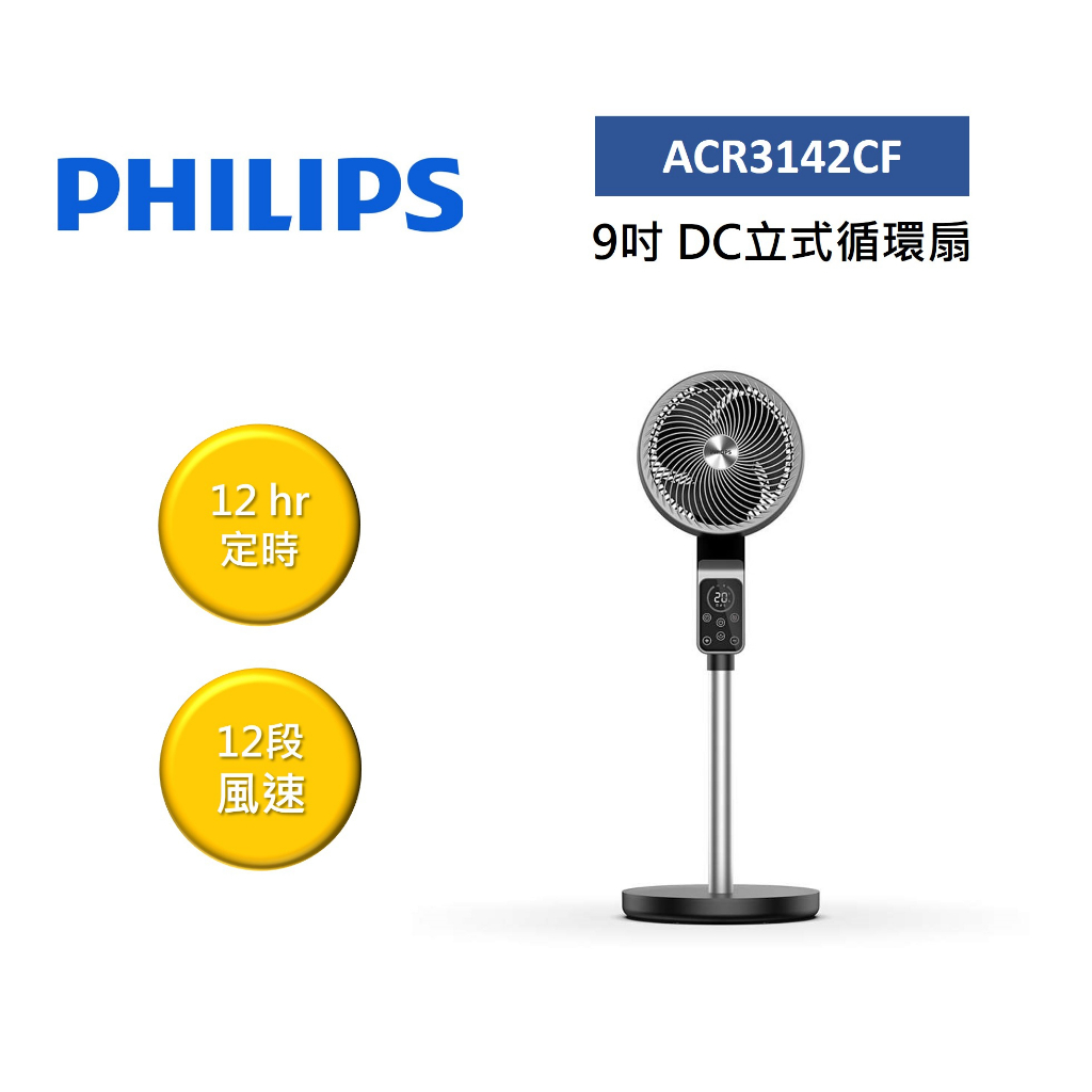 Philips飛利浦 ACR3142CF 電風扇 9吋 DC立式循環扇 液晶觸控顯示 可遙控