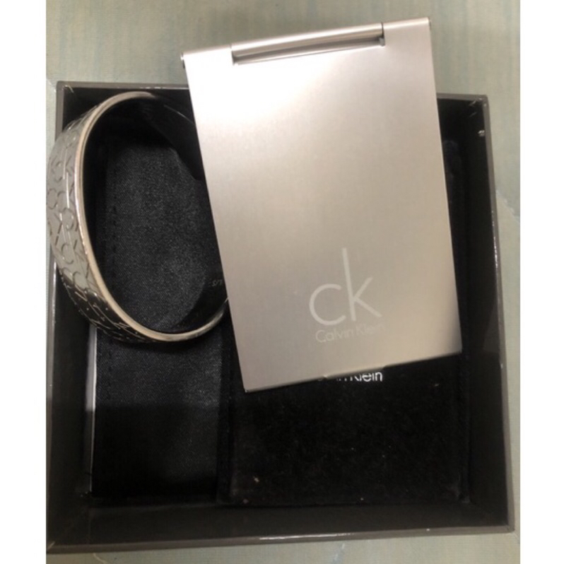 Calvin Klein Jeans手環-CK logo經典C型環（二手），另贈CK鏡子（新）