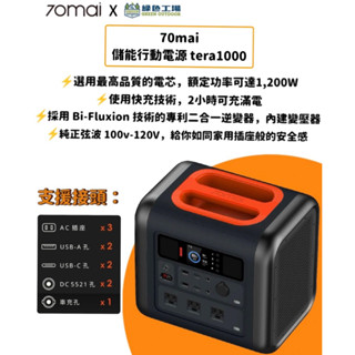 <<綠色工場臺南館>> 70MAI 儲能行動電源 露營電池 鋰鐵電池 行動電池 車床 行動電源 1200W