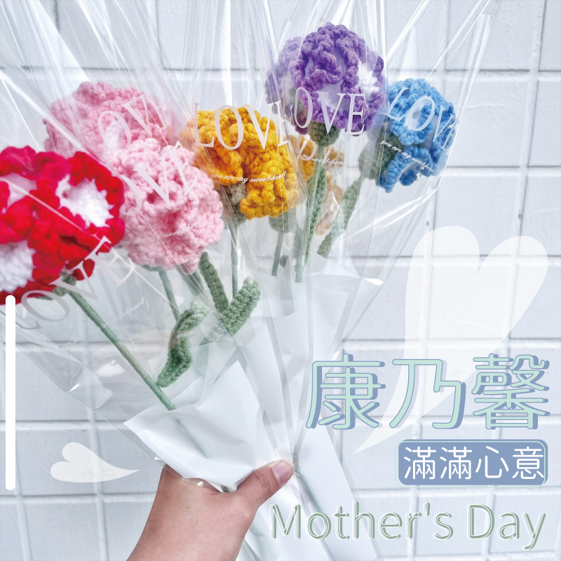 🌸2026獨家研發🌸 現貨快出 康乃馨編織花 贈透明包裝袋 手工編織花 編織花束 康乃馨 母親節禮物 母親節 花束