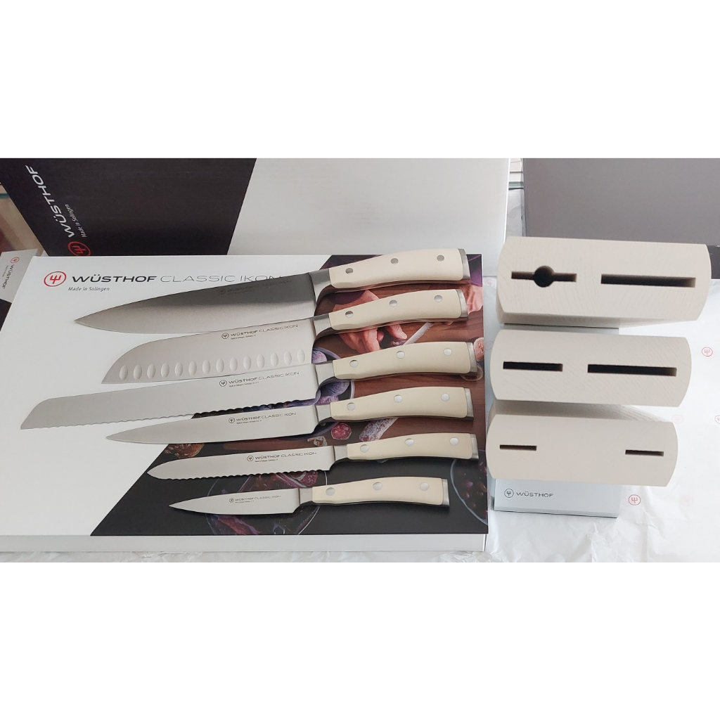 《WUSTHOF》德國三叉牌CLASSIC IKON creme 7件刀具座組 德國製 白柄