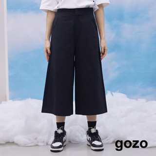 【gozo】特殊腰頭織帶寬口8分褲(黑色/卡其_M/L) | 純棉 顯瘦 百搭