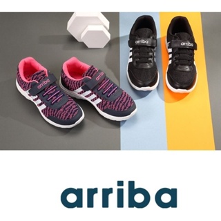 ARRIBA 台灣製造 艾樂跑女鞋 魔鬼氈輕量健走休閒鞋 黑色 桃紅 AB9010
