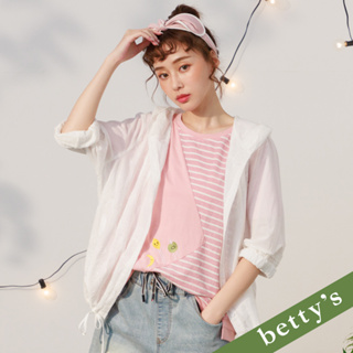 betty’s貝蒂思(21)長腿水果繡花條紋拼接T-shirt(淺粉)