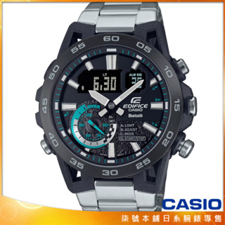 【柒號本舖】CASIO卡西歐 EDIFICE 賽車鋼帶錶-黑色 / ECB-40DB-1A 台灣公司貨