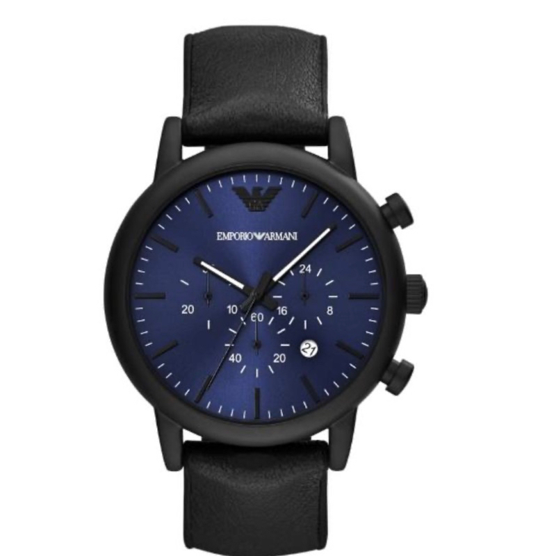 EMPORIO ARMANI 亞曼尼 經典黑鋼藍面計時腕錶46mm(AR11351)