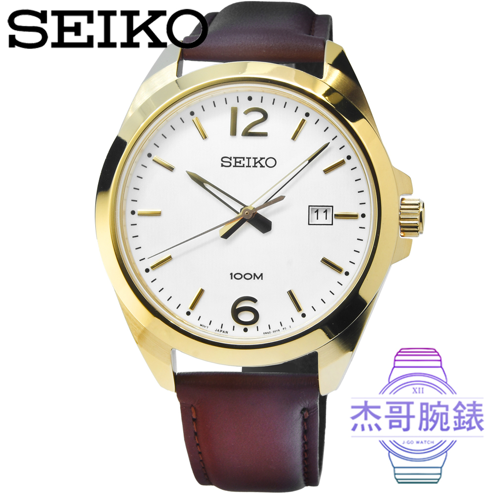 【杰哥腕錶】SEIKO精工時尚皮帶男錶-金 / SUR216P1