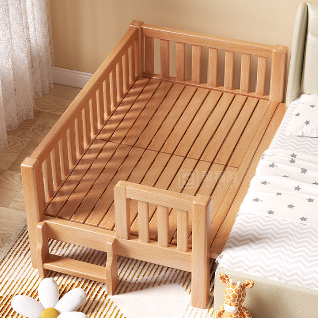 【免運】櫸木兒童床實木小床帶護欄嬰兒床單人床邊小床加寬拚接大床 兒童床 嬰兒床 拚接床 CKWG