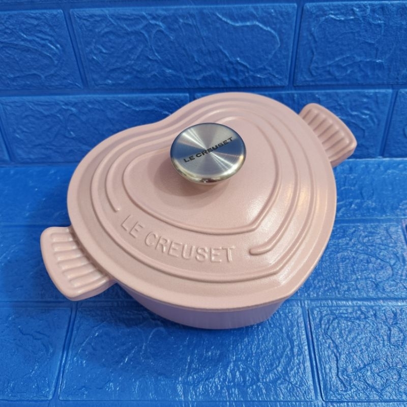 LE CREUSET 絕版霧面雪紡粉 愛心翅膀鑄鐵鍋 有附鍋夾4個