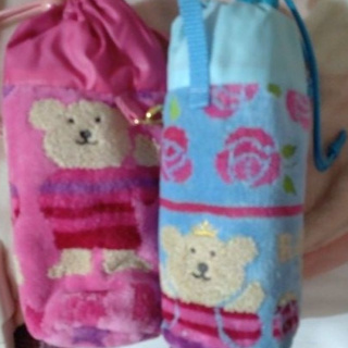原裝進口~日本製~高級毛巾材質100%純棉-彩虹熊 Rainbow Bear保溫保冷水壺袋／隨身小提袋