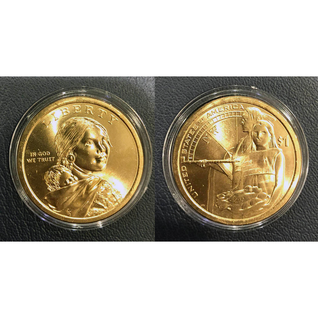 全新2014年美國薩卡加維亞系列-印地安人1元紀念幣-P版&amp;D版-2枚一套- KM# 575