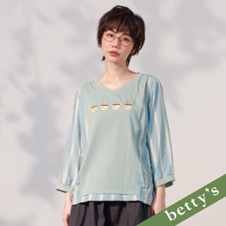 betty’s貝蒂思(21)交叉羅紋領條紋七分袖上衣(淺綠)