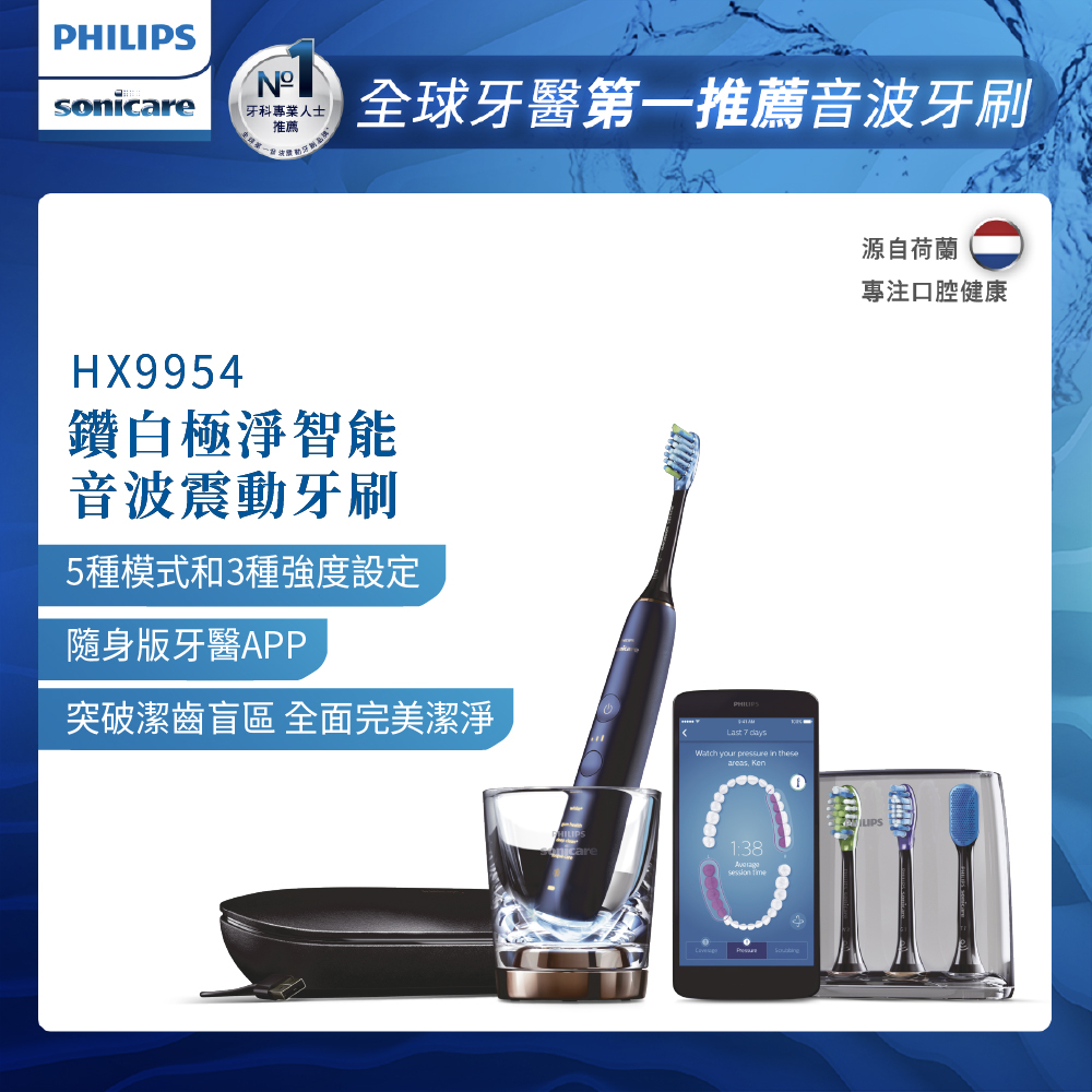 PHILIPS 飛利浦Sonicare DiamondClean Smart 鑽石極淨智能音波震動牙刷HX9954/52