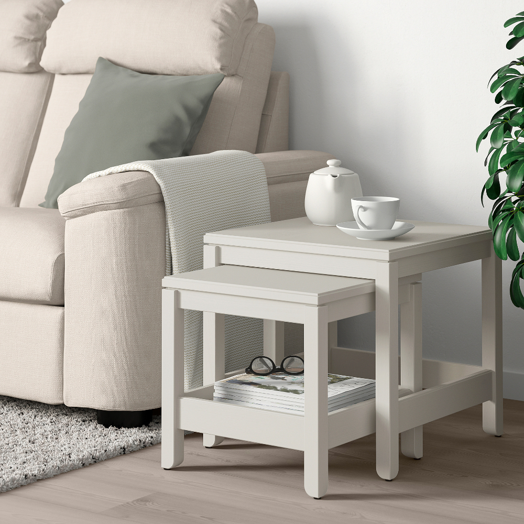 北歐工業LOFT風格經典IKEA宜家HAVSTA實心松木子母桌二件組/咖啡桌茶几床邊桌/白色/二手八成新/特$3200