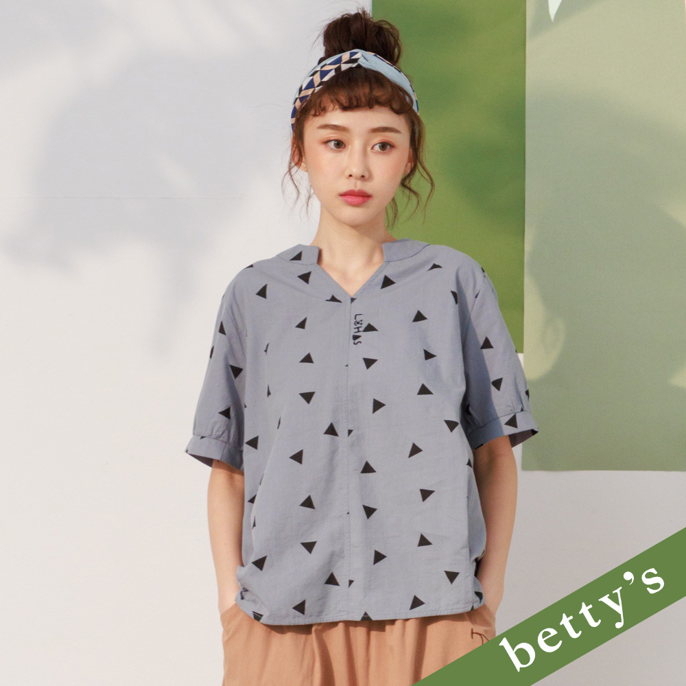 betty’s貝蒂思(21)三角印花V領上衣(藍綠色)