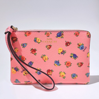 COACH 蜜桃粉色繽紛花朵PVC材質單層手拿包 #CA716