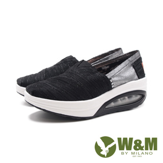 W&M(女)BOUNCE減壓氣墊款 增高厚底休閒鞋 女鞋－黑色(另有藍色)