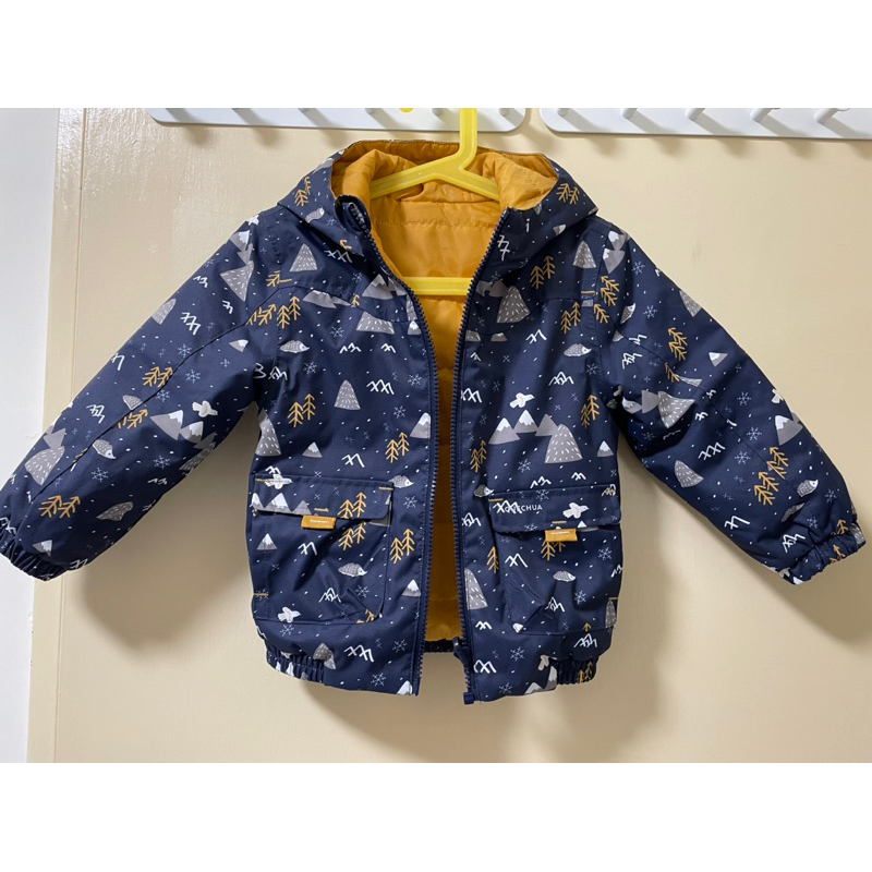 二手 迪卡儂 QUECHUA兒童 微鋪棉防水保暖雙面穿外套 深藍（黃色）約90cm（版型偏小）