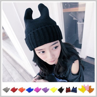 現貨！韓國日本超萌時尚搭配米奇動物小惡魔貓耳朵造型毛線帽