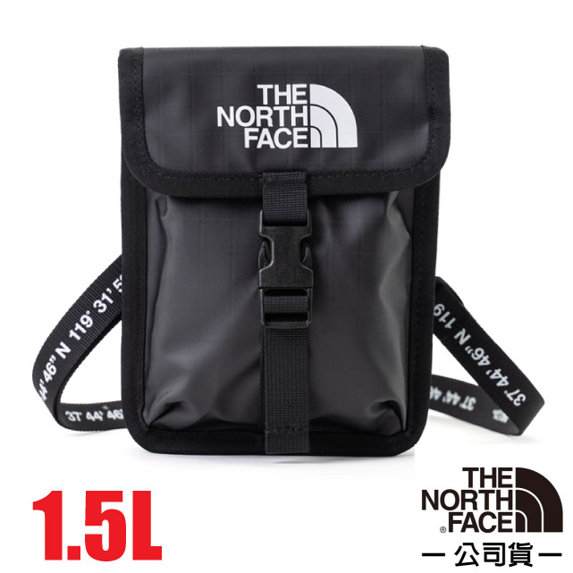 【The North Face】插扣式可調節潮流背帶單肩包1.5L.斜背包.側背包.隨身包袋.護照包_黑_7QU7