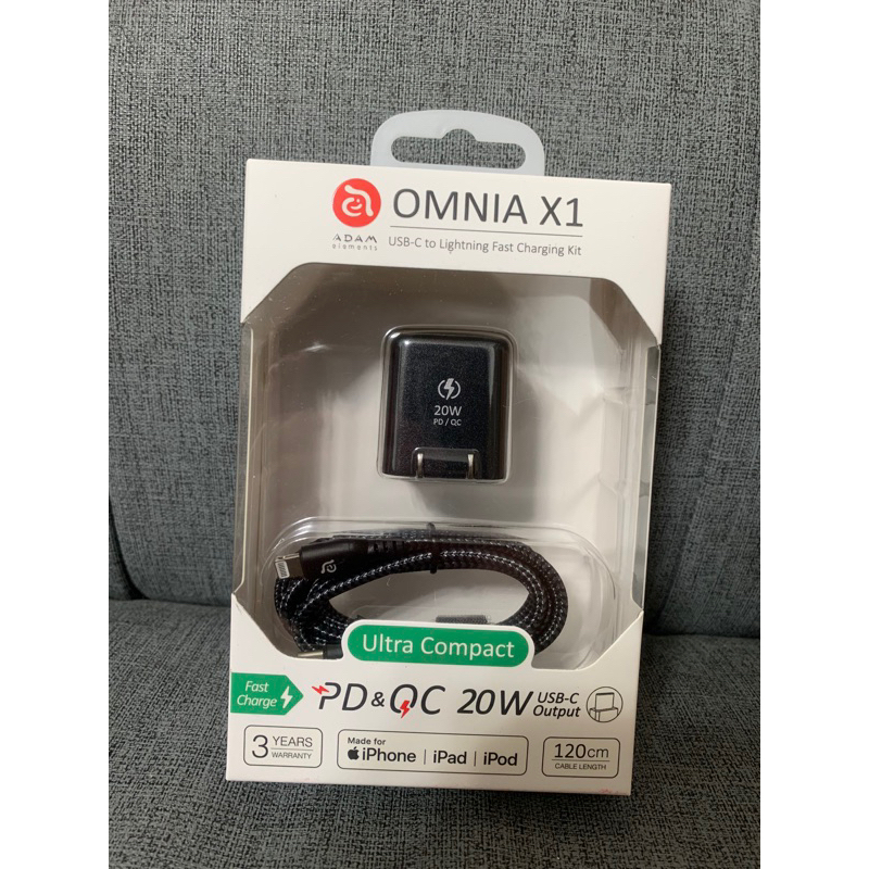 亞果元素 ADAM OMNIA X1 PD&amp;QC 20W 快速充電器 USB to Lightning Black 黑色