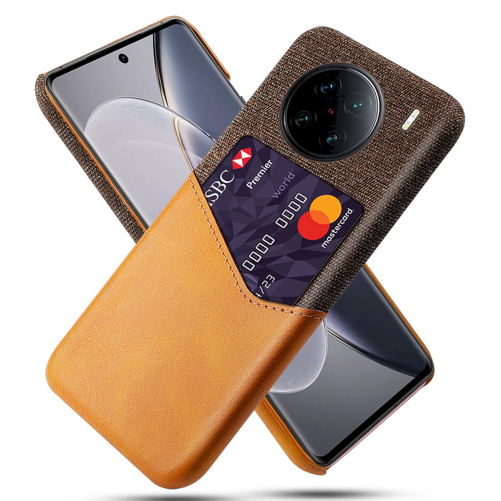 Vivo X90 Pro X90 皮革保護殼 皮革混布紋單插卡背蓋撞色手機殼保護套手機套