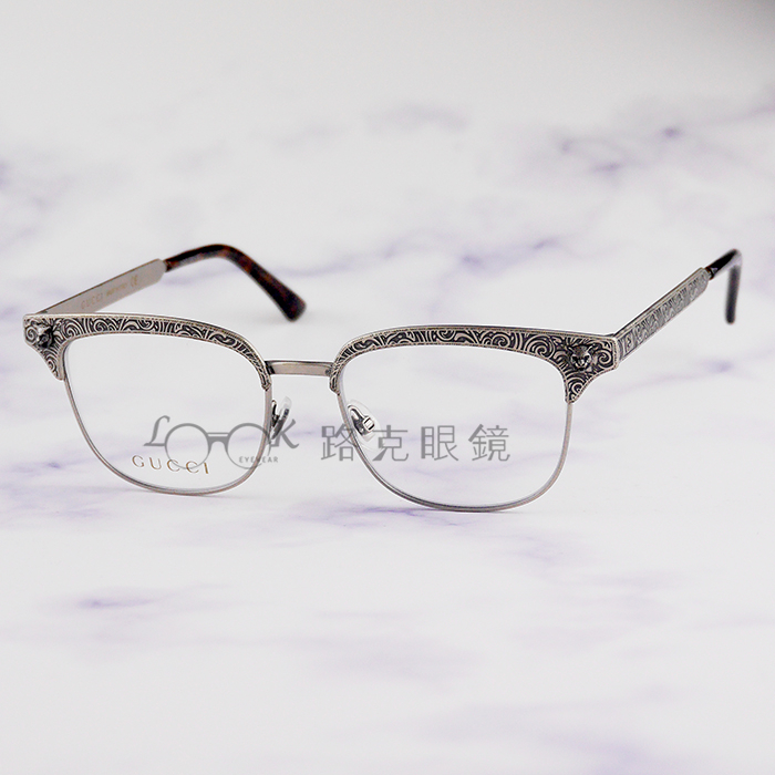 【LOOK路克眼鏡】 Gucci 光學眼鏡 虎頭 金屬圖騰 銀色 GG0221O 002