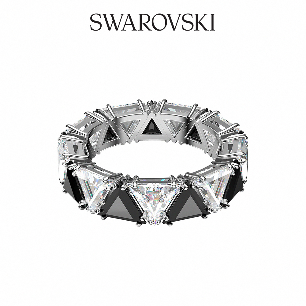 SWAROVSKI 施華洛世奇 Millenia 個性戒指三角形切割Swarovski 水晶, 黑色, 鍍白金色