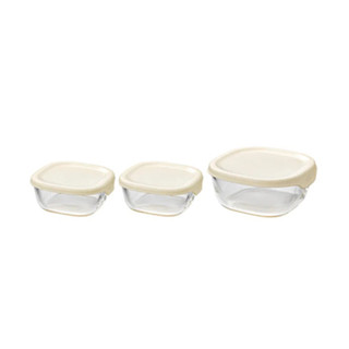 《HARIO》方形白色玻璃保鮮盒3件組(250mlx2+600ml/KST-2012-OW)