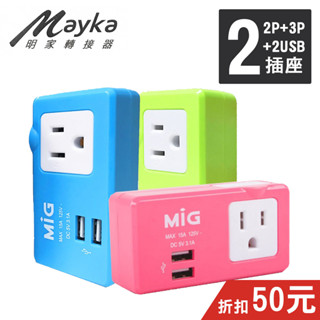 【居家延長線】現貨-(SL-2231U2)明家Mayka-MIG 3孔2孔雙USB3.1A 轉接插座 防火/安全插座