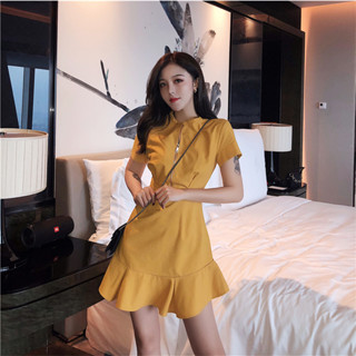 洋裝 短袖裙子 小禮服設計感小眾荷葉邊裙子女裝夏季法式復古初戀氣質連身裙ME010-A H8639