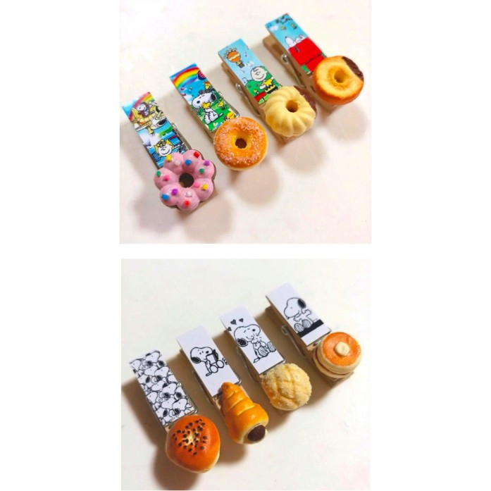 日本 史努比 snoppy  木製 夾子 木夾 磁鐵夾 手作 甜甜圈 麵包 鬆餅 裝飾夾 磁鐵 可吸 限量