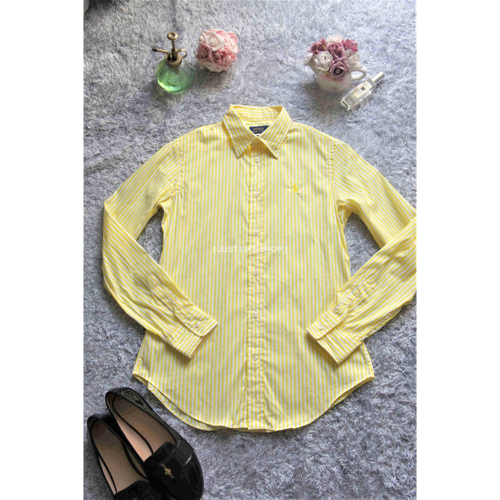 [ JUST LIKE ] 美國正品 POLO Ralph Lauren 經典款 女裝 黃x白條紋長袖棉質襯衫