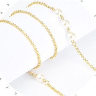 ☆[Hankaro]☆眼鏡鏈條復古時尚掛繩配件金屬裝飾鏈女(金鏈仿珍珠)