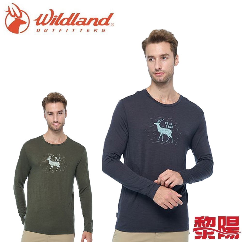 Wildland 荒野 0B02602 100%美麗諾印花長袖衣 男款 (2色) 登山健行/休閒旅遊 12W02602