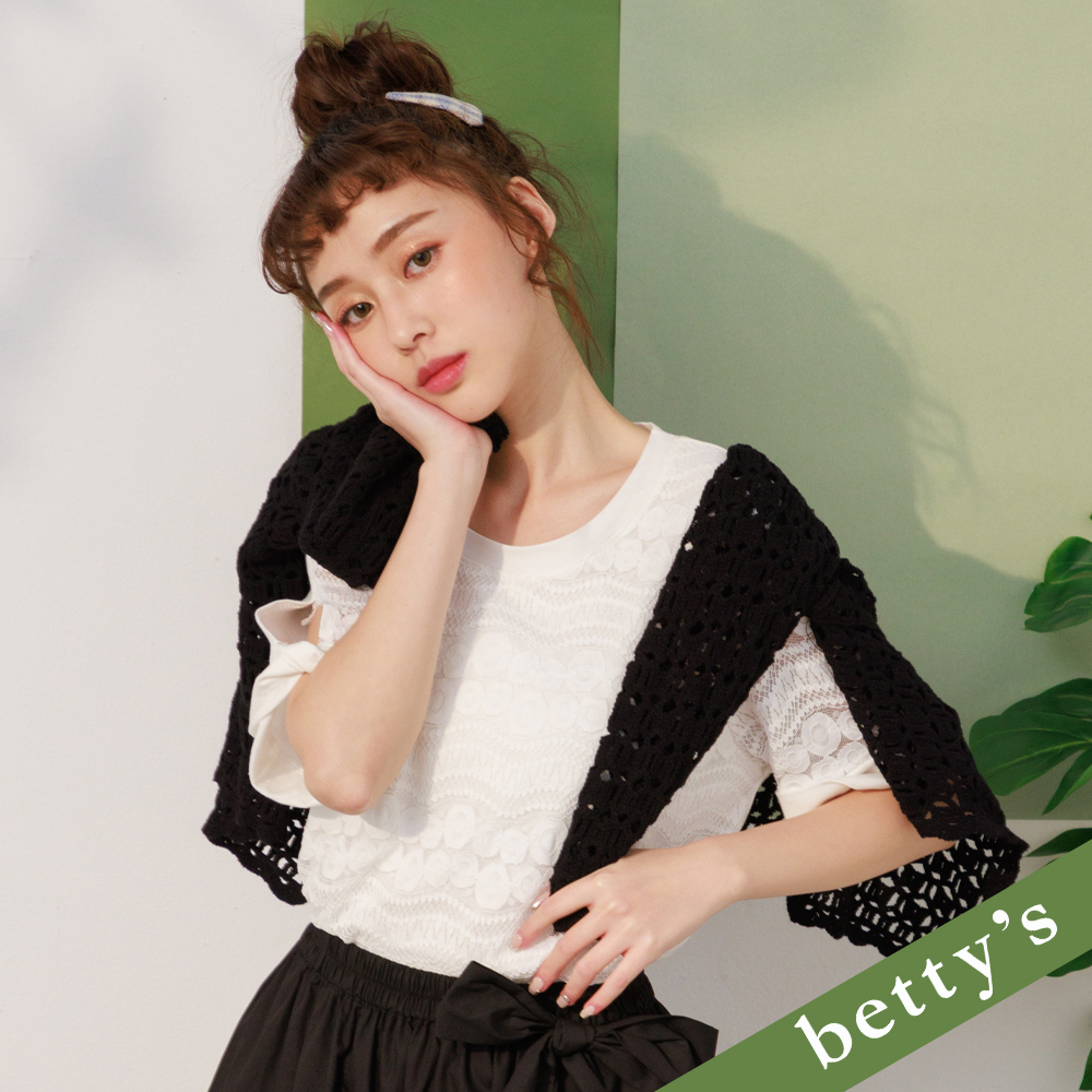 betty’s貝蒂思(21)圓領蕾絲布拼接上衣(白色)