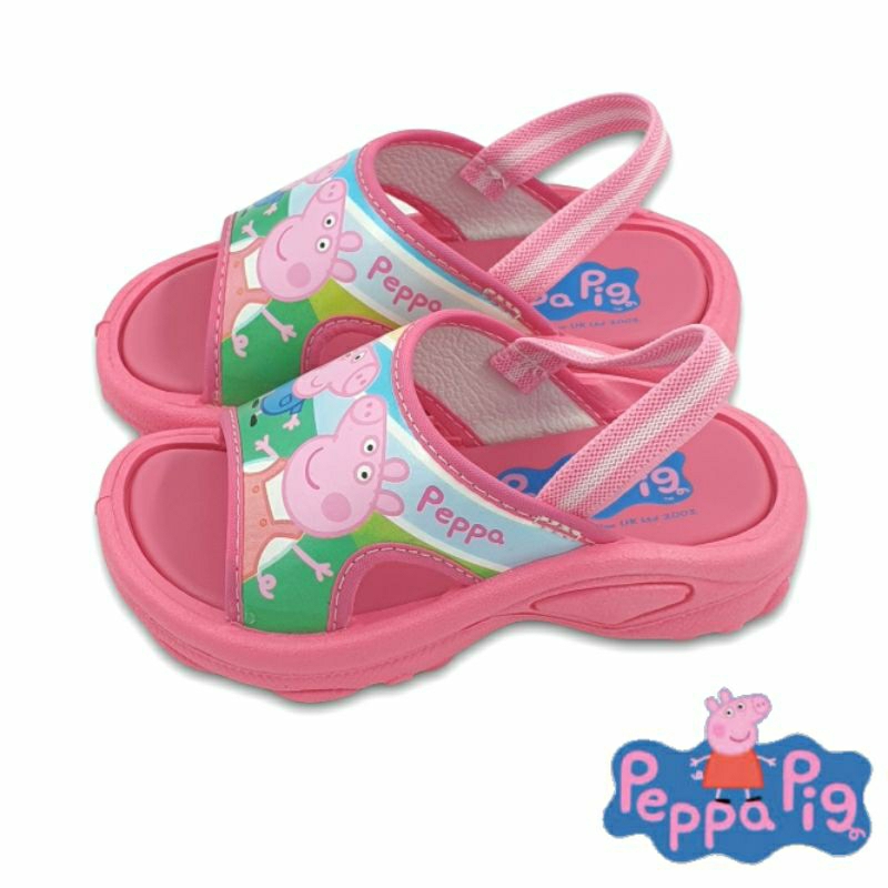 【MEI LAN】佩佩豬 Peppa Pig 喬治豬 兒童 附綁帶 拖鞋 止滑 耐磨 台灣製 1049 桃色