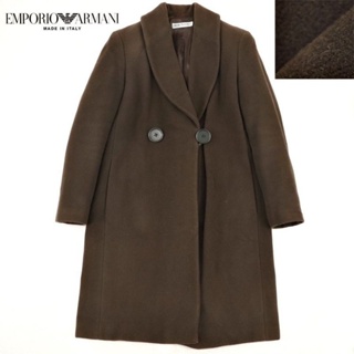女用 義大利頂級品牌EMPORIO ARMANI 頂級深咖啡／棕色純羊毛披肩領大衣。日本當時市價 ￥138,000