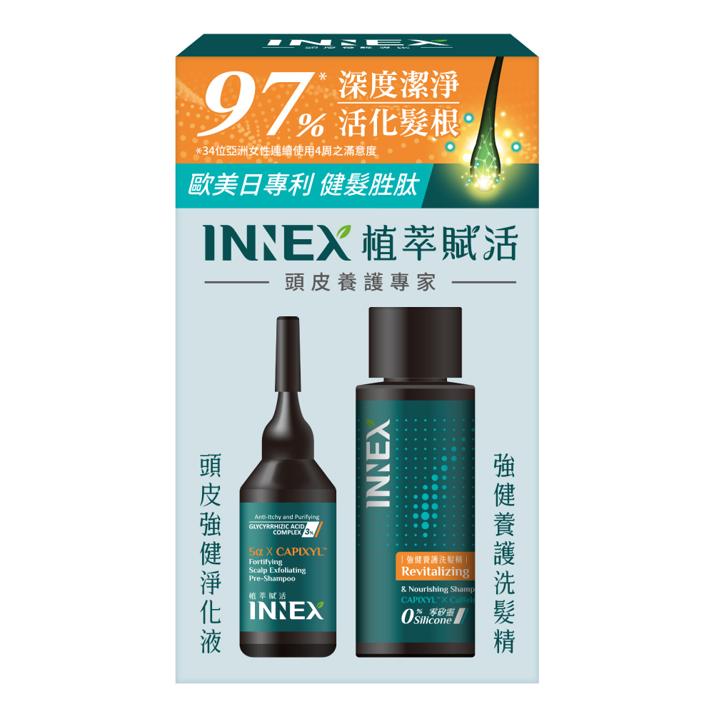 【INNEX植萃賦活】頭皮強健淨化旅行組〔頭皮強健淨化液20ml+強健養護洗髮精50ml〕健髮胜肽