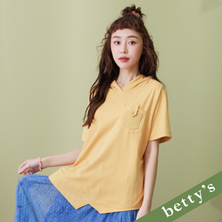 betty’s貝蒂思(21)條紋配布連帽T-shirt(黃色)