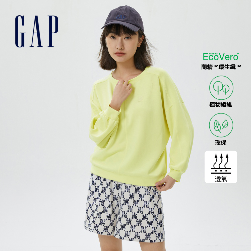Gap 女裝 Logo運動大學T 空氣三明治系列-淺黃色(591085)