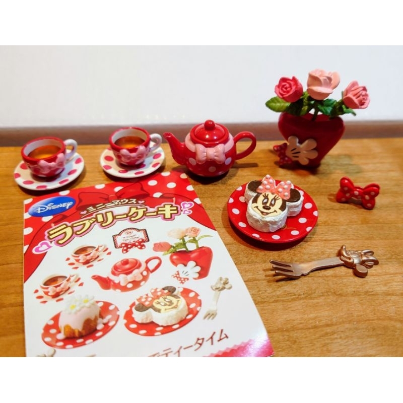 (保留中pjw)re-ment 迪士尼 米妮 蛋糕店 愛的蛋糕 下午茶 茶壺 蛋糕 花 花瓶 花朵 玫瑰 盒玩 食玩