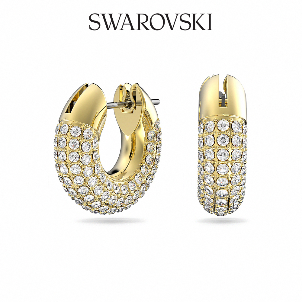 SWAROVSKI 施華洛世奇 Dextera 大圈耳環, 密鑲, 白色, 鍍金色色調