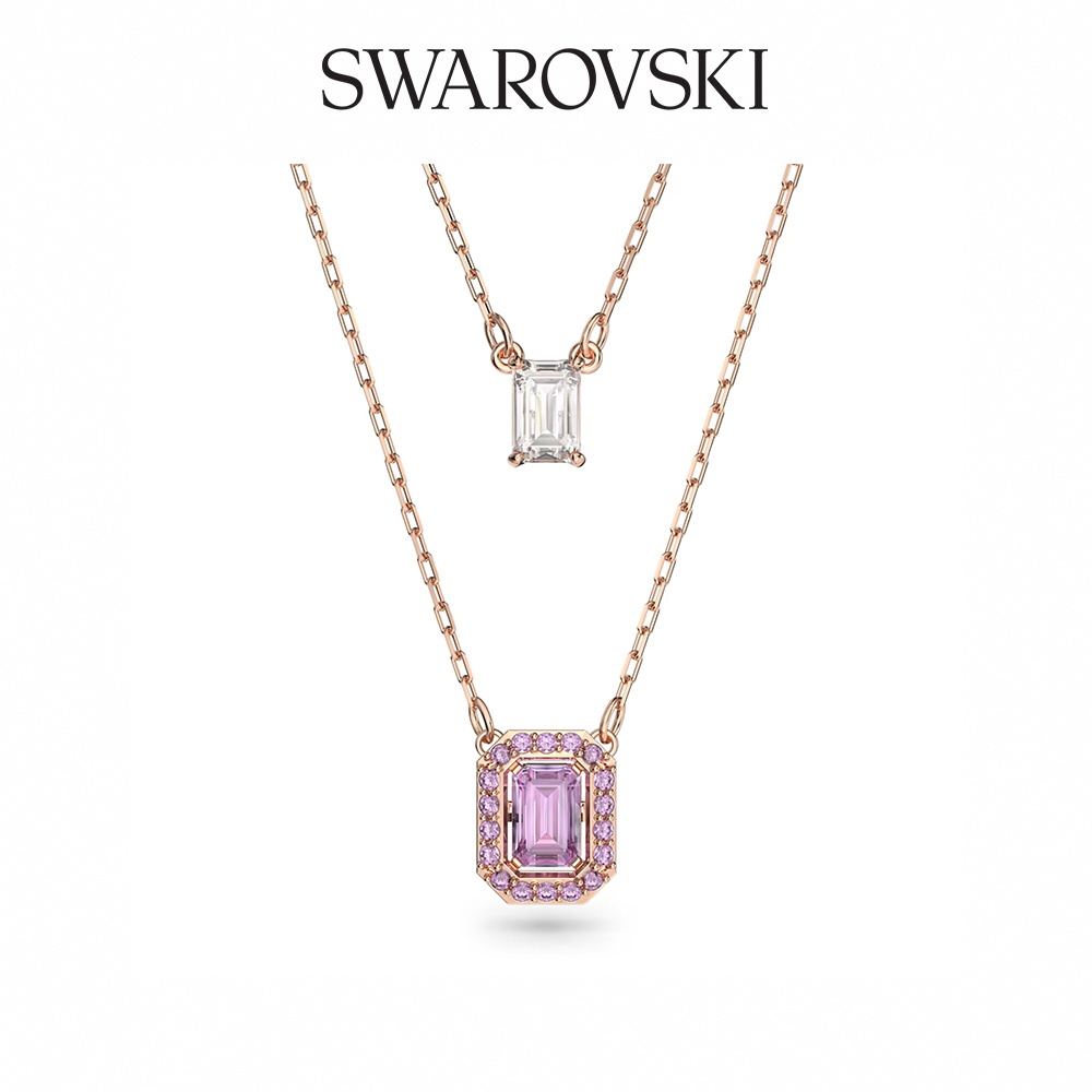 SWAROVSKI 施華洛世奇 Millenia 雙層項鍊, 八角形切割, 鍍玫瑰金色調