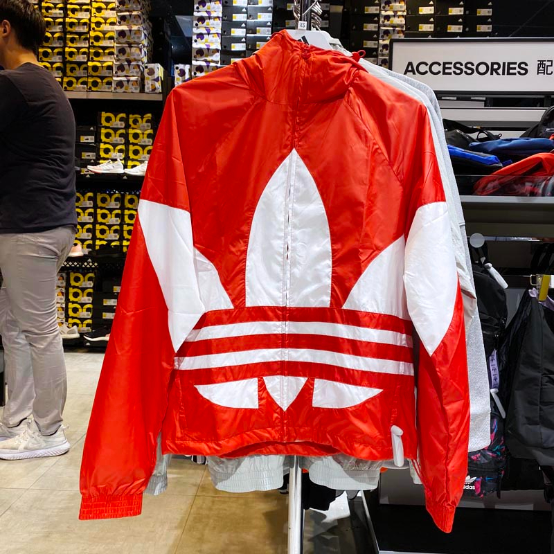 【代購服務】 愛迪達ADIDAS ORIGINALS 三葉草大LOGO 紅色 風衣外套 連帽外套 男 FM7076 出清