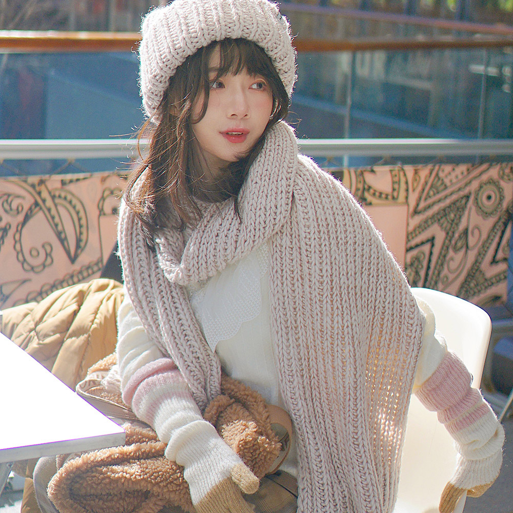 【ISW】針織羊毛圍巾-杏色 設計師品牌