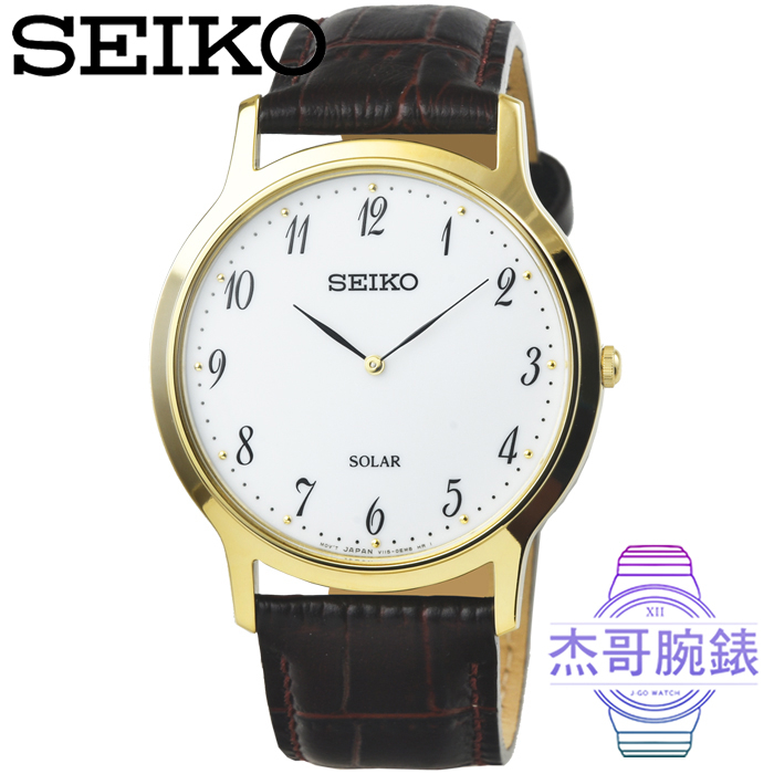 【杰哥腕錶】SEIKO精工太陽能時尚皮帶男錶-白面金框 / SUP860P1